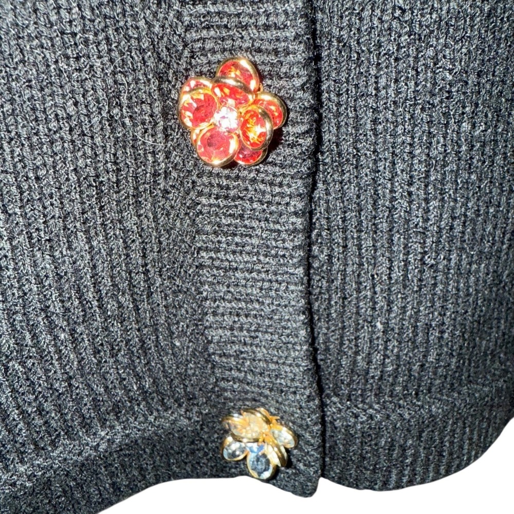 CACHE VINTAGE Black Rainbow Crochet Collar Cuffs Jeweled Buttons Sweater Small‎ - Picture 5 of 8